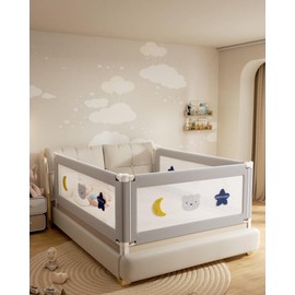 Baby Bed Rail Guard for Toddlers, Reinforced 74.8in Toddler Bed Rails for Twin, Full, King Bed with Height Adjustable, Extral Tall Child Safety Side Railing Guards/Bedrail for Kids, Grey Star, 1 Side