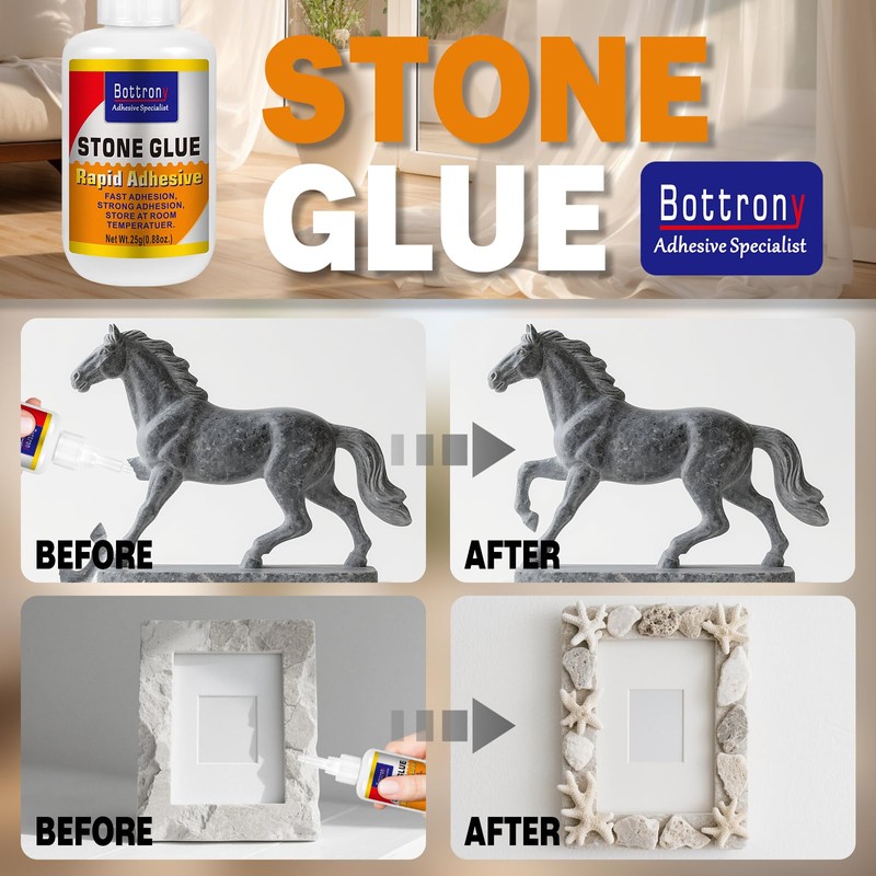 Bottrony Stone Glue - 2 Pcs Fast Drying Clear Super