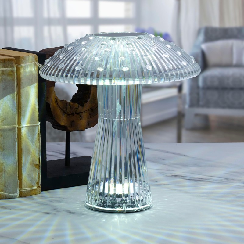 Mikasa Clear Acrylic Mushroom LED Rechargeable Cordless Lamp, 7.3x7.3x8 Inch