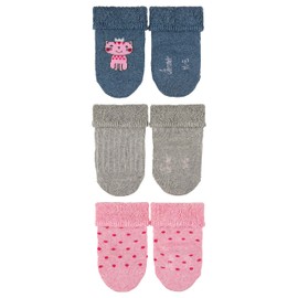 Sterntaler Baby Girl Socks Pack of 3 Cat Stockings Mottled - Socks Baby - with Cat Motif, Plain and Polka Dots - Ink Blue, Ink Blue Mottled