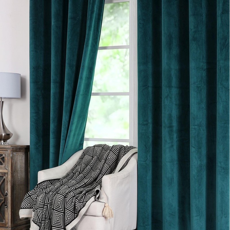 texpot Velvet Curtain 140 x 245 cm Petrol Blue with