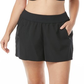 Stretch Woven Beach Shorts — Quick Drying UPF Athletic Swim Bottoms — Black Size 16