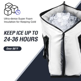 Buffalo Gear Insulated Fish Bag Cooler Flat Bottom-35L Waterproof Fish Kill Bag,Small Fishing Bag Leakproof Fish Cooler (White)