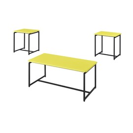 Lilola Home GT 3 Piece Yellow Carbon Fiber Wrap Coffee Table and End Table Set
