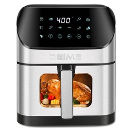 DEIME Air Fryer 6.2 QT Oilless 1500W Large Capacity Oven Air Fryers Healthy Cooker with 10 Preset, Visual Cooking Window, Non-Stick Basket, Included Recipe