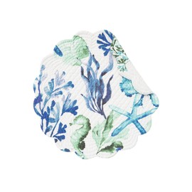 C&F Home Bluewater Bay 17'' X 17'' Single Placemat Quilted Cotton Reversible Round Nautical Coastal Botanical Sea Life Washable Table Mats Single Round Placemat Blue, Green and White