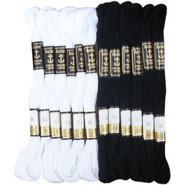 Anchor Stranded Cotton Thread Floss Cross Stitch Hand Embroidery Pack of 12 Skeins 6 White 6 Black Each | Cotton Cross Stitch Embroidery Floss | Anchor Stranded Cotton