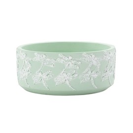 Napco Imports Decorative Home or Garden 3.75 x 7.25 Inch Indoor or Outdoor Flower Pot Bowl Planter Mint Green and White Embossed Dragonfly
