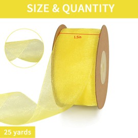 TONIFUL 1-1/2 Inch Light Yellow Organza Ribbon 25 Yards Sheer Chiffon Ribbons for Crafts Wedding Christmas Tree Decorations Valentine's Day Gift Wrapping Bow Making Floral Bouquets Wrapping