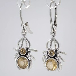 Amber America Yellow Facetted CITRINE Spider Earrings 925 STERLING SILVER Leverback #8e