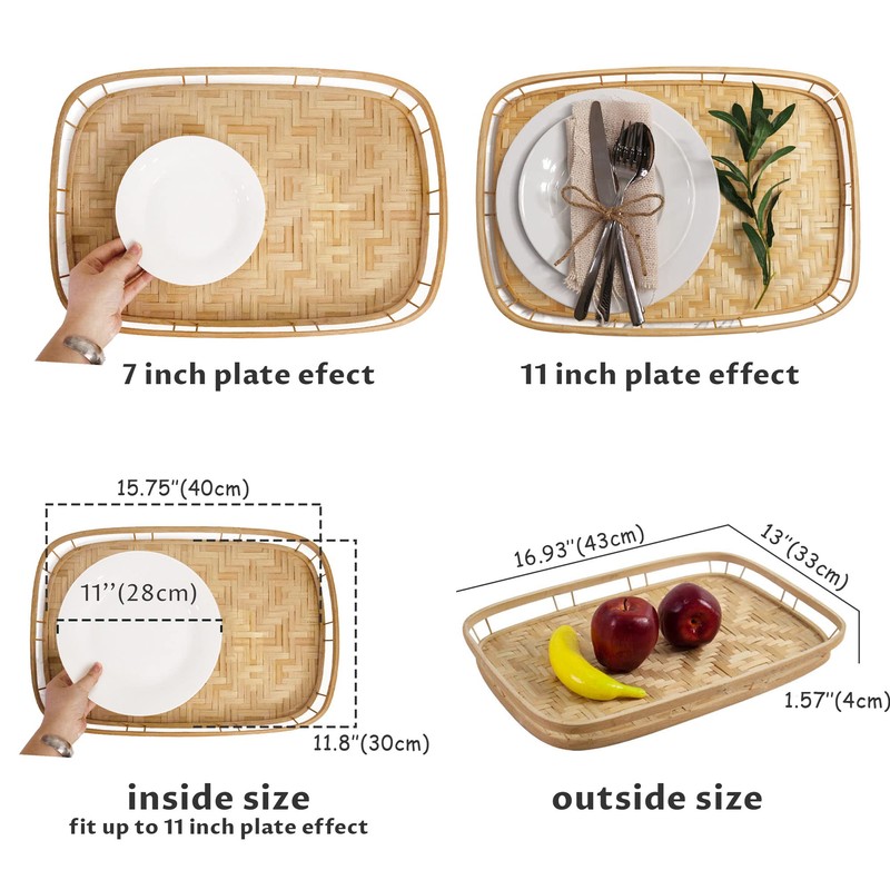 PEMAR Set of 6 Bamboo Wicker Serving Trays for Foods