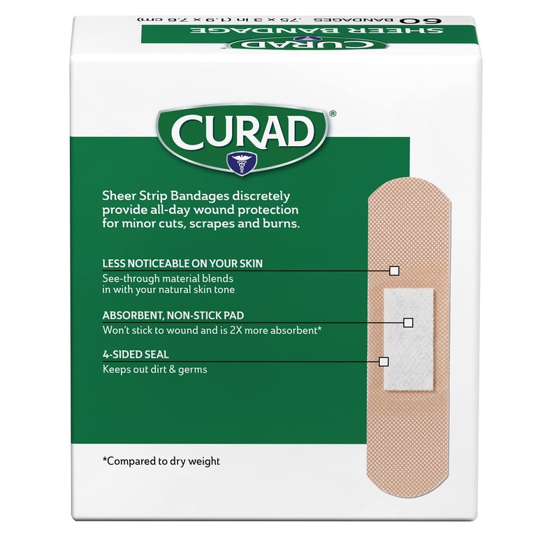 CURAD Sheer Adhesive Bandages, 3/4 x 3 Inch, For First