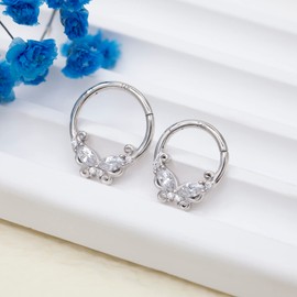 ALACLO - arete de aro para cartílago de oro macizo de 14 quilates, 16 G, 8 mm/10 mm, anillo para tabique de nariz, anillo, Daith, hélice, tragus, aretes de piercing, hipoalergénico, 8mm, Oro blanco,