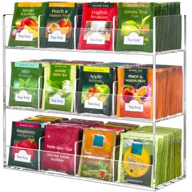 BEYGORM Acrylic Tea Bag Organizer for 216 Tea Packets, No Assembly Required, Display Holder for Countertop or Cabinet
