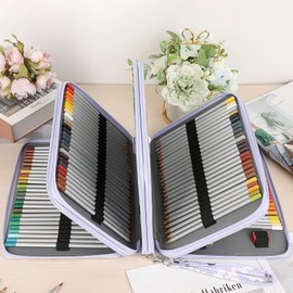 BSTKEY 200 Slots Pencil Wrap Case Colored Pencil Holder, Pencil Pouch Bag Pen Storage Organizer with Zipper for Colored Pencils Stationery (Purple Butterfly)