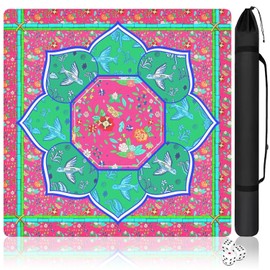 Mahjong Mat with Carrying Bag and 3 Dice, 31.5" X 31.5" Noise Reduction Mahjong Table Cover, Non Slip Gaming Mat for Board Tile Games Poker Card Dominoes, Mahjong Gifts for Women Mahjong Accessories