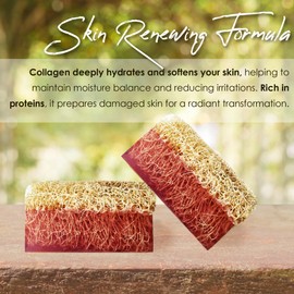 STORELUXY 2-Pack 260gr Collagen Soap Bar With Pumpkin Fiber Natural Handmade Loofah | Anti Ageing, Anti Wrinkle, Improves Skin Firmness & Texture, Moisturising