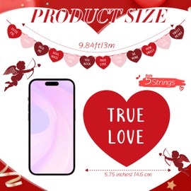 Faccito 5 Sets Red Pink Heart Garland, Valentine's Day Heart Banner Pack, Pre-Assembled Conversation Heart Hanging Decoration for Valentine Engagement Anniversary Wedding Party Decor