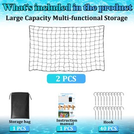 2 Pack Large Pool Float/Toy Storage Net with 40 Hooks and Storage Bag,Hanging Pool Float Holder Poolside Storage Mesh Net for Pool Floats,Swim Rings,Balls,Inflatable Toys,Pool Accessories