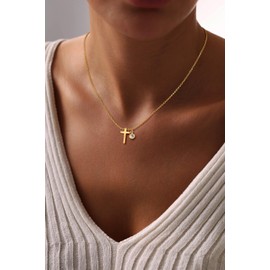 Yatumery Gold Cross Pendant Necklace for Women,14K Gold Plated Cubic Zirconia Cross Necklace for Women Charm Gold Chian Women Trendy Cute Gold Jewelry for Women