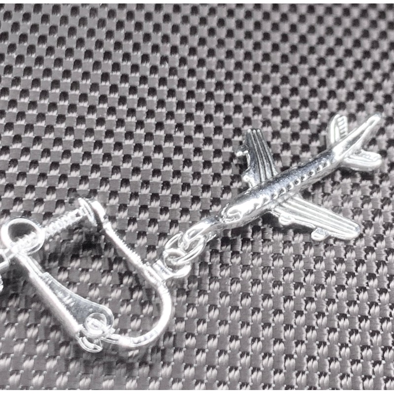 airplane jet aircraft flight brass earrings silver color earrings, No
