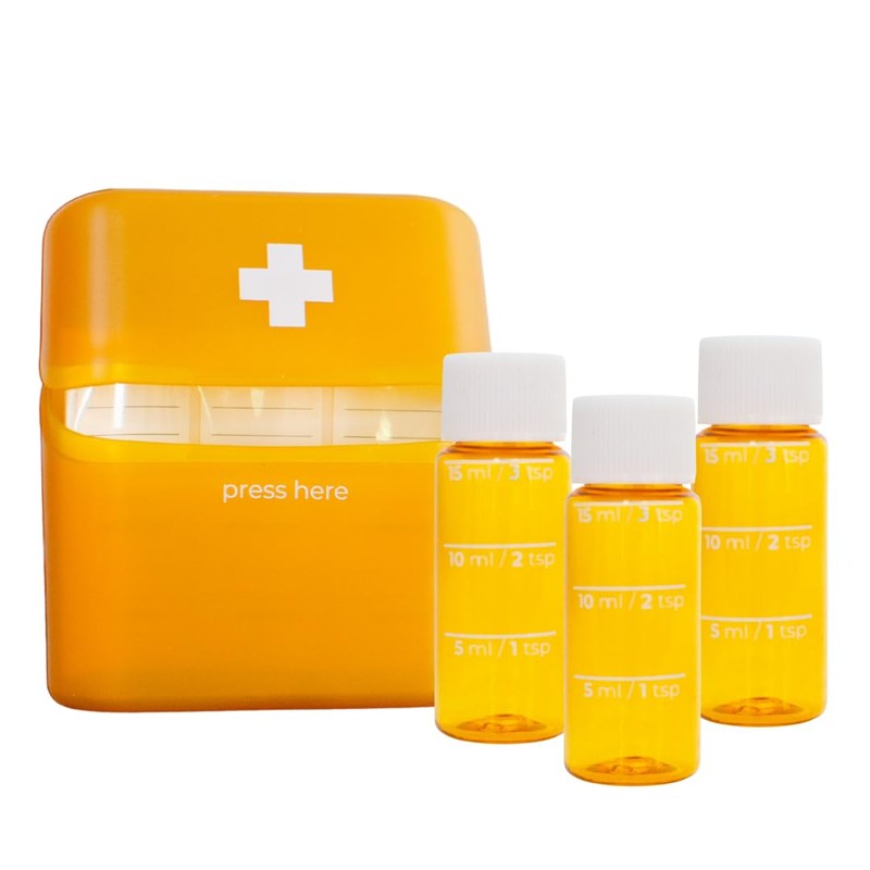 Allermates Mini botella de medicamentos tamaño viaje con estuche rígido