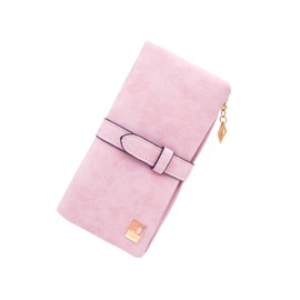 FuninCrea Women's Purses, PU Leather Long Women's Purse, Bifold Purse, Women's Large Purse with Zip Pocket and Multiple Slots for Work, Travel, pink, Modern