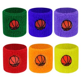 Paifeancodill Sports Wristbands for Kids, 6 Pcs Colorful Wrist Sweatbands Cotton Terry Cloth Wristbands with 6 Basketball Design Absorbent Sweatbands Cotton Sweat Band for Soccer Baseball Basketball