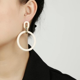 RUOFFETA Acrylic Rectangle Earrings, Fashion Acrylic Square/Oval/Hoop Statement Drop Earrings for Women(Cream White Hoop)