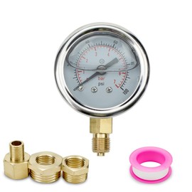 Innfeeltech 1 Pcs 60mm Pressure Gauge BSP 1/4" 0-7 Bar 0~100 Psi with 2 Pieces Bushing 1/4" to 3/8", 1/4" to 1/2" and 1 Piece Hex Nipple Reducing 1/4" to 1/8", One Teflon Tape, Radial