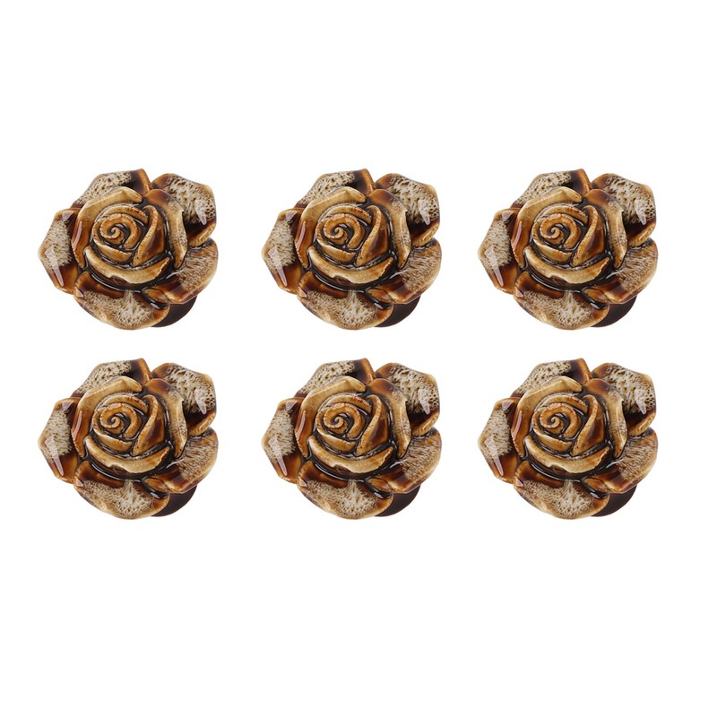 6Pcs Cabinet Knob Rose Flower Shape Delicate Ceramic Knob for