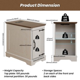 TRONLEE Narrow End Table with Storage, Farmhouse Side Table with Power Outlets & USB Ports, Small Night Stand for Living Room, for Bedroom, Living Room (Wood Door, White & Espresso)