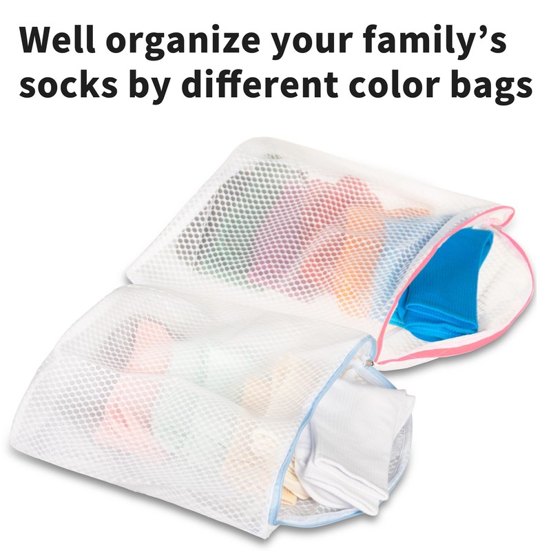 3Pcs Hanging Laundry Bags for Socks with S Hooks, 12