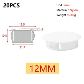 Qrity 20 PCS Plastic Button Plugs, 12mm Round Drill Hole Cover Caps, Snap on Type, Furniture Hole Caps, White, for Cabinet Desk Table Chair Cupboard Wardrobe