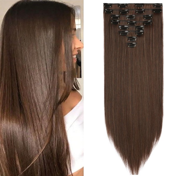 Mscat 20 Inch Clip in Hair Extensions 8Pieces/Set Brown Straight