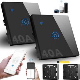 Acmerota 40A Smart Immersion Heater Timer Switch, 2 Pack Black WIFI Smart Wall Touch Boiler Switch WiFi Water Heater Timer Switch Compatible for Alexa & Google Assistant (Black 30mm deep box)