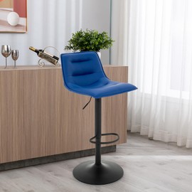 Brage Living Adjustable Bar Stool, Modern PU Leather Swivel Counter Height Barstool with Back, Armless Airlift Curved Bar Chair for Kitchen Dining Cafe, 1 pc (Blue, Black Base)