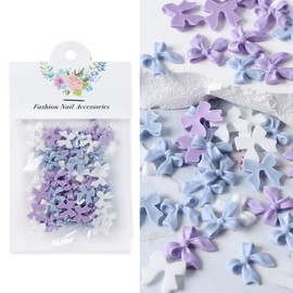 50Pcs Nail Bows Nail Charms,Purple Blue White Bow Nail Charms for Nails Design Cute Bowknots Nail Charm Resin Bowknot Ribbon Nail Design Nails Charms for Women Nail Supplies Nail Decorations Nail Art