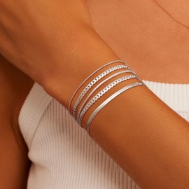 YaJisa Dainty Gold Bracelets Set for Women,14K Gold/Silver Plated Waterproof Satellite Paperclip Heart Link Chain Bracelets for Women Trendy Adjustable Bracelet Set Tiny Cute Jewelry for Women