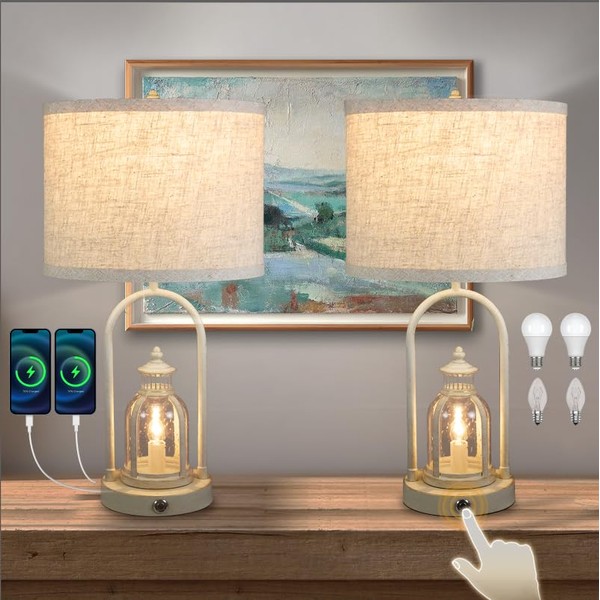 Table Lamps for Living Room, Set of 2 Farmhouse Bedside