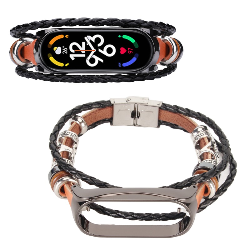 Leather Strap for Xiaomi 7 NFC Bracelet Metal Buckle Ethnic