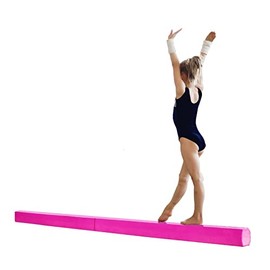 Athletic Bar Balance Beam, Floor Beam Suede Gymnastics Competition Training Beam Bar, Portable Gymnastics Equipment for Gymnast, Children, or Cheerleaders, Junior Training Folding Balance Beams Pink