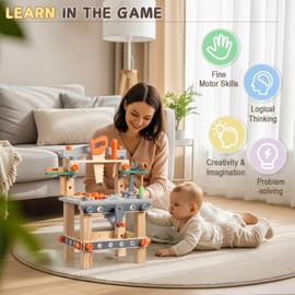 Ktaxon Wooden Play Work Bench for Kids & Toddlers, Pretend Tool Workbench Set with Activity Table, Toy Tools Construction Workshop to Build Hands-on Abilities, Ages 3+ (Small)