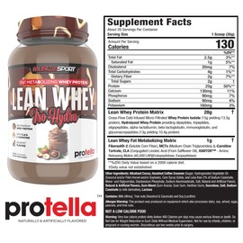 Musclesport Lean Whey Revolution™ Protein Powder - Whey Protein Isolate - Low Calorie, Low Carb, Low Fat, Incredible Flavors - 25g Protein per Scoop - 2lb Protella