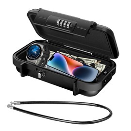 Portable Safe, Four-Digit Code Cash Box, Water Proof and Rust Proof Lock Box, 235 * 141 * 58mm Small Safe, Mini Safe for Business Trips, Traveling, Sports, Training