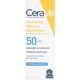 CeraVe Sunscreen Face SPF 50 | 2.5 Ounce | Hydrating 100% Mineral Sunscreen | Fragrance Free