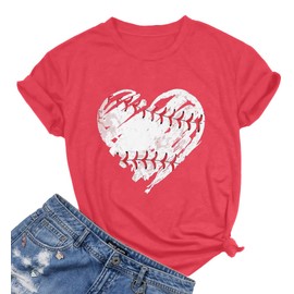 Baseball Shirts Women Baseball Mom Tshirt Baseball Heart Graphic Tee Game Day Gifts Funny Short Sleeve Tops Red
