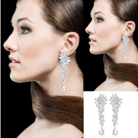 irismile Bridal Earrings Wedding Luxury Chandelier AAA Rhinestone Wedding Party Dance (B. Silver, Earrings), Alloy, AAA Rhinestones, Rhinestone