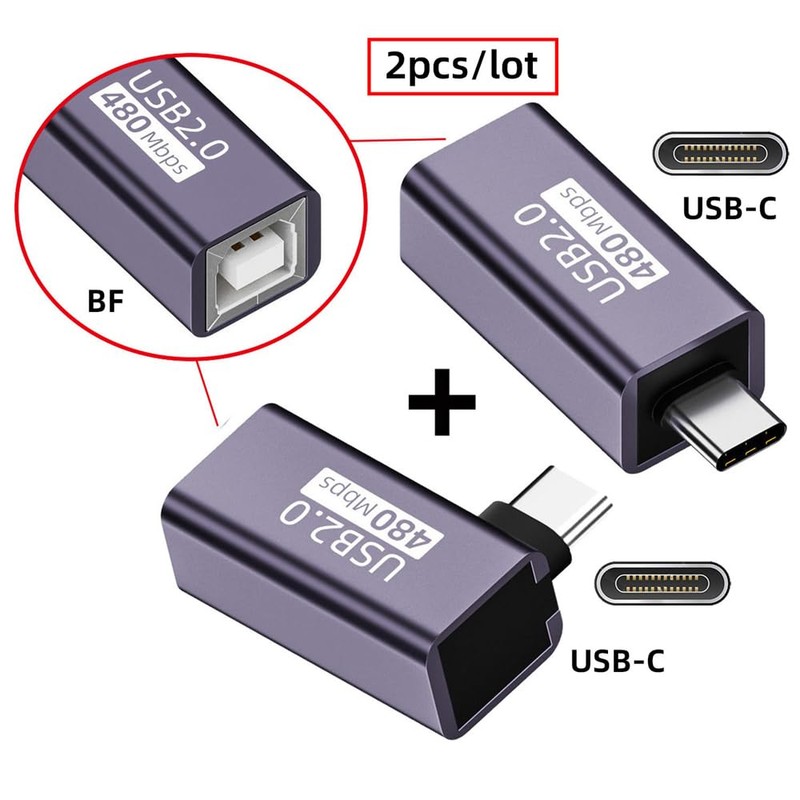 NFHK 2pcs/lot USB 2.0 B Female to Type C Male