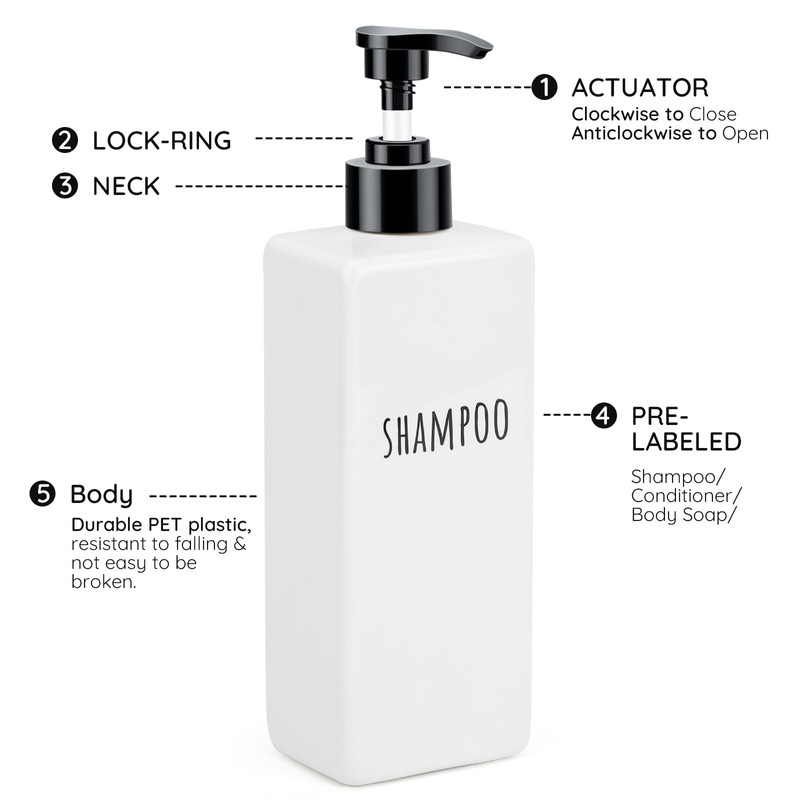 Segbeauty Refillable Shampoo and Conditioner Bottles Set, 6 Pack Empty